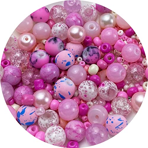 Assorted Glass Resin Beads Multi Size Colors Smooth Cracked Gravel Millet Spacer Beads for Bracelets Necklace Earring DIY Jewelry Making Craft(Pink Series) - color: Pink Series