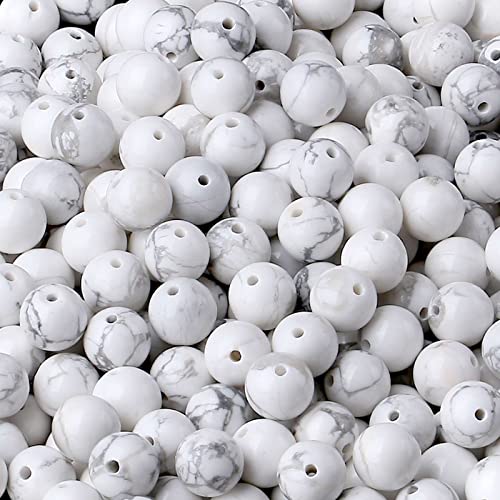 LAIDANLA White Howlite 8mm Natural Stone Beads Round Loose Gemstone Stone Beads for DIY Bracelet Necklace Earrings Jewelry Making Polishing Genuine Real Beading 96PCS 2 Strand 32" - color: F-White Howlite, size: 8mm