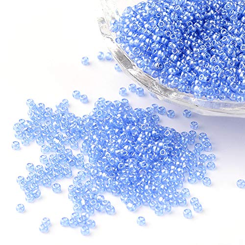 Craftdady 12/0 Transparent Round Glass Seed Beads 2mm Lustered Smooth Tiny Loose Pony Ball Spacer Beads About 3300Pcs CornflowerBlue for Jewelry Making Hole: 0.3mm - color: Transparent CornflowerBlue, 2mm