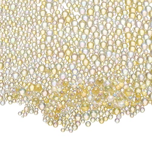 Iridescent Glass Tiny Bubble Beads, 0.4-3mm 20g No Hole Micro Mini Round Golden Yellow Water Droplets Beads - Applications: for Resin, Nail Art, Dollhouse Bath Tub, 2-Pieces - color: Golden Yellow, size: φ0.4-3mm
