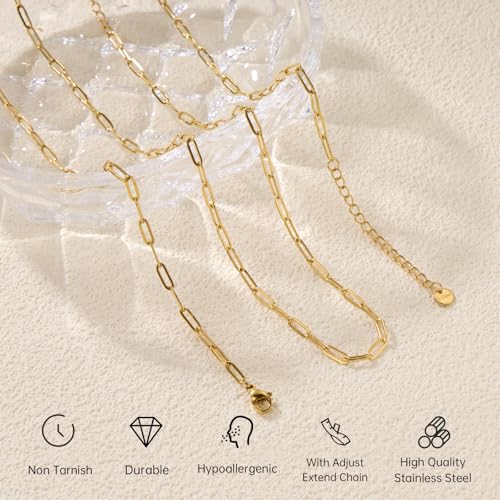 GTVOODX 10Pcs 18Inch 18K Gold Plated Charm Necklace Chain Bulk 3x9mm Paperclip Stainless Steel Chains for Jewelry Making Supplies - color: Gold, size: 18 Inch