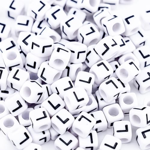 500Pcs Square White Letter Beads L 6X6mm Individual Cube Alphabet Beads for Friendship Bracelets Making - color: Square - L