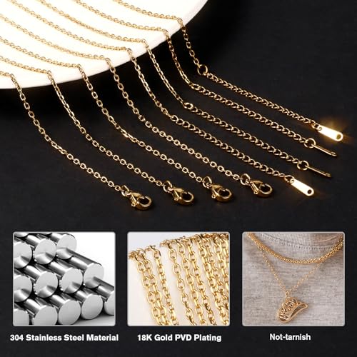 Cadikez 24PCS Gold Rolo Cable Chain Necklace Bulk, 2mm 18inch 18K Gold PVD Plated Stainless Steel Finished Oval Cable Link Chains for Necklace Jewelry Making - color: 2.0mm Gold Color