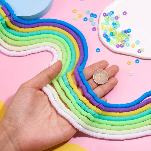 Elecrelive 2640 pcs Polymer Clay Beads 6 mm Handmade Clay Beads Vinyl Heishi Beads Disc Flat Beads for Summer Boho Surfer Choker Necklace Bracelet Earrings Jewelry Making (8 Strands,Green) - color: Green
