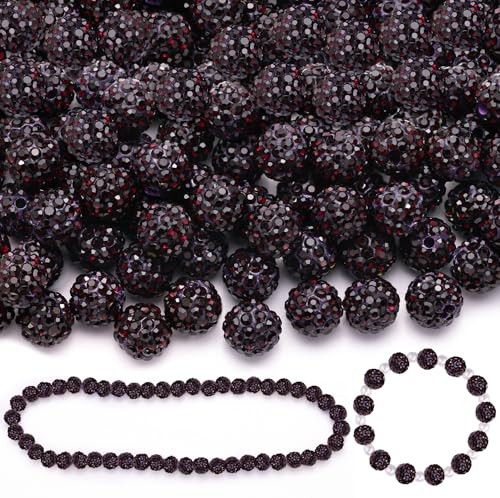 100 Pcs Dark Purple Rhinestone Beads for Jewelry Making, Sparkle Crystal Clay Christmas for Bracelet Baseball Necklace Earring Crafting and DIY, Shiny Round Shamballa Disco Ball Beads Bulk - color: Dark Purple, size: 100 pcs