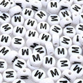 Amaney Letter Beads M 100pcs 7x4mm White Round Acrylic Black Alphabet for Bracelet Jewelry Making - color: M