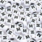 Amaney Letter Beads M 100pcs 7x4mm White Round Acrylic Black Alphabet for Bracelet Jewelry Making - color: M