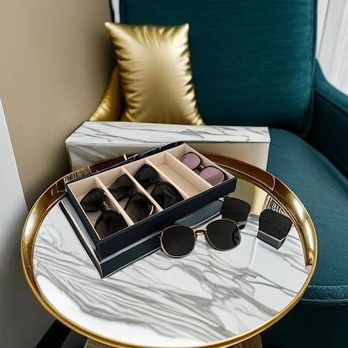 5 Slot High End PU Leather Velvet Drawer Divider Eyewear Storage Sunglasses Jewelry Show Tray Organizer - color: Blue-beige L5