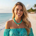 Gold Heart Pendant Necklaces for Women Colorful Acrylic Resin Beaded Choker Necklace Fashion Chunky Statement Beaded Heart Necklace - color: Lake-blue