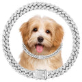 12 Inch Silver Bling Dog Collar - Diamond Metal Chain Necklace Dog Collar Medium, Non-Adjustable Rhinestone Necklaces for Medium Dogs - size: 12 inch