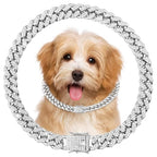 12 Inch Silver Bling Dog Collar - Diamond Metal Chain Necklace Dog Collar Medium, Non-Adjustable Rhinestone Necklaces for Medium Dogs - size: 12 inch
