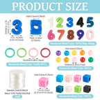 Cheriswelry Acrylic Beads Kit for Bracelet Keychain Cube Letter Beads 0-9 Number Bead Round Loose Spacer with Spring O Rings Beading Thread 19.5-21.5mm for DIY Necklace European Jewelry Making 76Pcs - color: Mixed Color*5