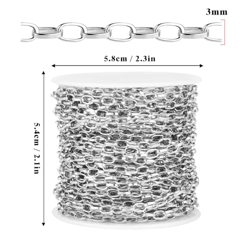 33FT Paperclip Link Chain Roll 3MM Stainless Steel Paperclip Chain Spool Bulk for Jewelry Making - color: 3mm stainless steel