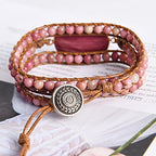 YGLINE Women Boho Handmade Natural Stone Crystal Leather Bead Wrap Bracelets Collection - color: Rhodochrosite-3w