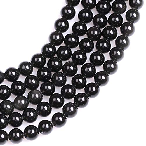4mm Natural Black Obsidian Beads Round Gemstone Loose Beads for Jewelry Making (90-95pcs/strand) - color: Black Obsidian, size: 4mm