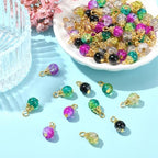 Ipotkitt 100 Pcs Crackle Glass Round Bead Charms Colorful Drop Crystal Bead Charms Mini Dangle Beads for Jewelry Making DIY Necklace Earring Accessory - color: 100pcs-Crackle Glass Charms-15~15.5mm