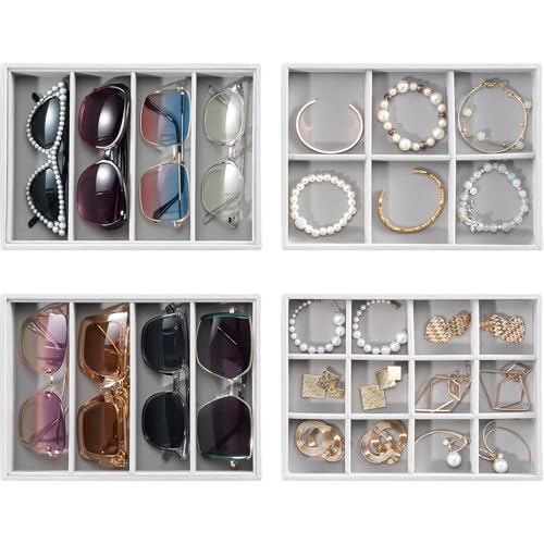 ProCase Stackable Jewelry Organizer Trays for Drawers, Jewelry Drawer Inserts Container Display Case Storage for Earring Necklace Ring Bracelet Sunglasses Glass -Grey, 4 Layers - color: Dark Grey, size: 4 Layers
