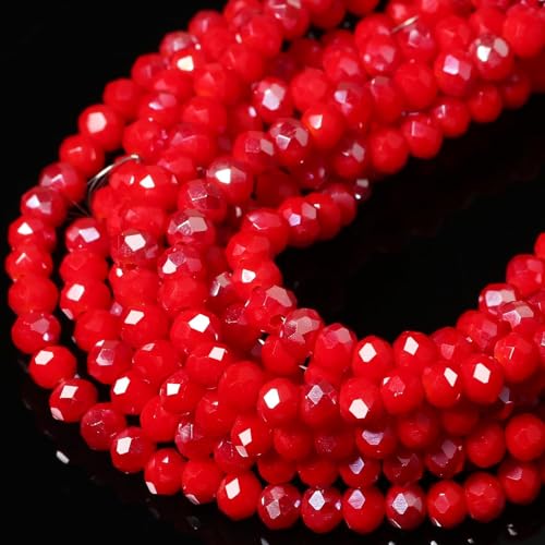 5 Strands 8mm AB Red Color Half Plated Faceted Rondelle Beads, Songxi Glass Beads for Keychain Making Necklace Earring Jewelry Making for Gemstone DIY Craft Supplies - color: AB Red Color, size: 8mm(5 Strands)