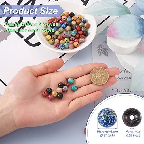 Craftdady 90pcs Natural Stone Imperial Jasper Beads Round Gemstone Striped Agate Dragon Veins Agate Crackle Agate Loose Beads Energy Healing Gemstone Beads for DIY Jewelry Crafts - color: Mixed Color,Imperial Jasper