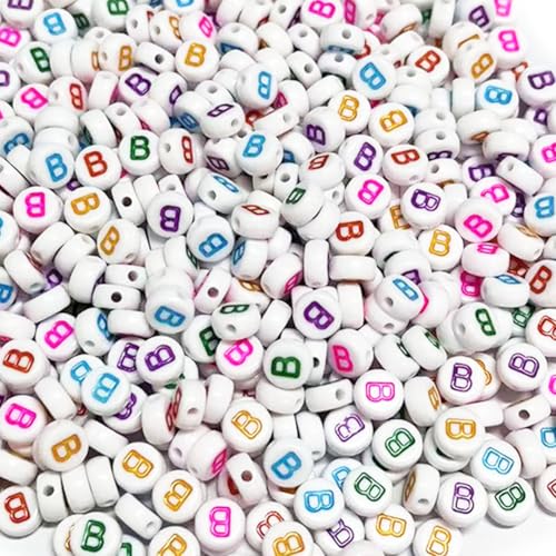 500PCS 4x7mm Acrylic Letter Beads B for Friendship Bracelets Jewelry Making, White Round Flat Acrylic with Colourful Alphabet Beads for DIY Crafts Bracelets Necklaces Key Chains Phone Lanyard - color: B(colourful on white)