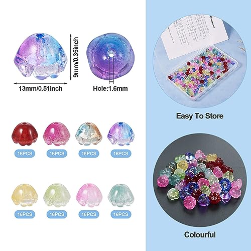 FASHEWELRY 128Pcs Glass Flower Beads Caps Crystal Flower Spacer Beads Colorful Transparent Bell Floral Loose Beads Bulk for Jewelry Making Necklace Bracelet - color: Bell Flower Beads Caps