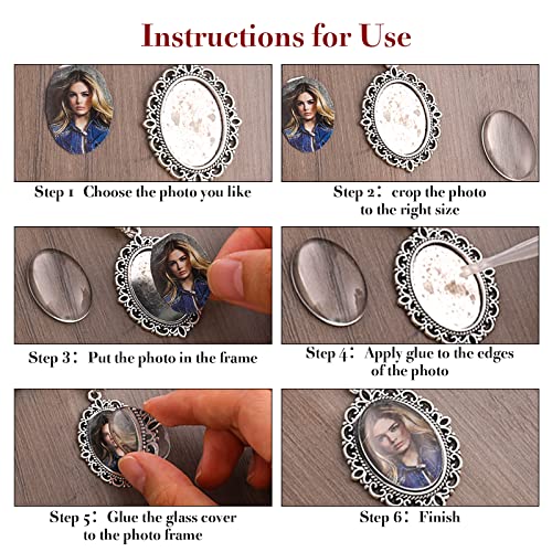 1PCS DIY Wedding Bouquet Photo Charm Pin Brooch Making Kit - Single Lacy Frame Wedding Charm Oval Glass Cabochons Picture Frame with Pendant