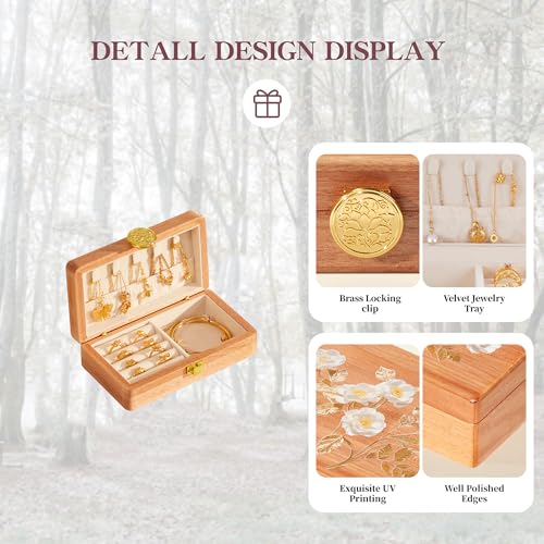 Travel Jewelry Case Small Wood Jewelry Organizer Jewelry Box for Women (Pine Wood Print) - color: Pine Wood Print