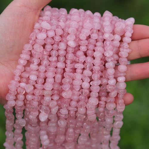 400pcs Natural Chip Stone Beads for Jewelry Making Rose Quartz 5-8mm Irregular Gemstones Healing Crystal Loose Rocks Bead Hole Drilled for Ring Earrings Necklace Bracelet Making DIY Art Crafts - color: Rose Quartz (2 Strands-62")