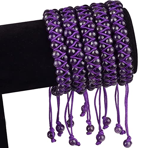 MASSIVE BEADS Double Layer Natural Chakra Healing Power Crystals Macrame Bracelet Yoga Stone Beads Gemstone Meditation Relax Anxiety Bangle for Unisex Women Men - color: Amethyst, size: 6mm