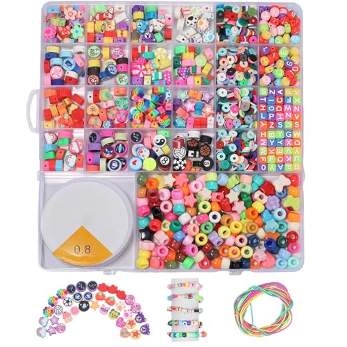 Yochus 1200pcs Clay Beads Bracelet Making Kit, 21Style Animal Butterfly Dog Fruit Flower Pony Candy Heart Star Rainbow Ball Space Sea Theme Letter Beads for Jewelry Making, Friendship Crafts Gifts