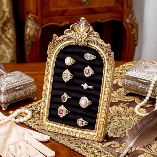 Liliaafar Vintage Ring Holder Arch Black Mat Ring Wedding Display Suede Jewelry Box Stand Frame Earring Tray Anniversary Engagement Baroque Organizer Photograph Prop for Women Birthday Gifts - color: Black Mat, style: Arch