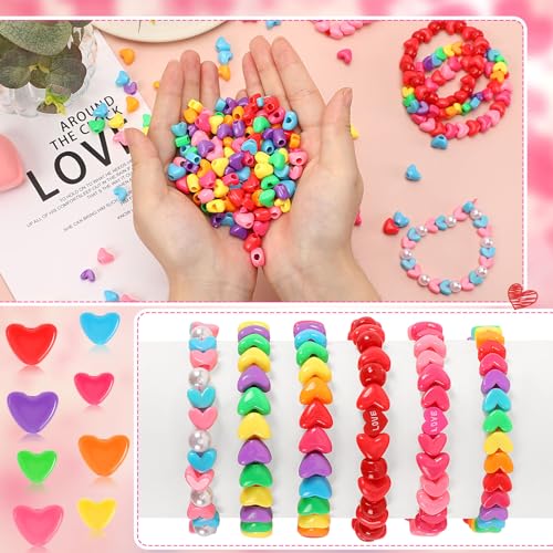 UPINS 1200Pcs Heart Beads, Valentine's Beads for Crafts Jewelry Making Bracelets Beads for Valentine's Party Christmas (600 Large and 600 Small) - color: Multicolor Heart