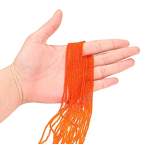 2mm Quartz Crystal Round Beads Faceted Glass Beads Loose Spacer Beads for DIY Bracelet Jewelry Making Supplies Accessories (Orange) - color: Orange