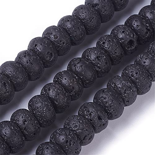 Craftdady 2 Packs Natural Black Lava Stone Beads Rondelle Volcanic Rock Gemstone Loose Beads Energy Healing Chakra Beads for Jewelry Craft Essential Oil Bracelet Necklace, Total 150Pcs - color: Black, 8-8.4x5-5.5mm