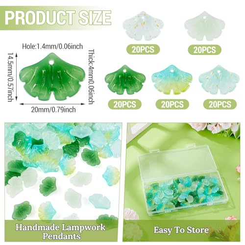 Glass Leaf Beads Crystal Glass Leaf Charms Transparent Leaves Pendants Tiny Green Leaf Bead Caps for Christmas Earring Bracelet Jewelry Making DIY Keychain Craft - color: Green Gingko Leaf