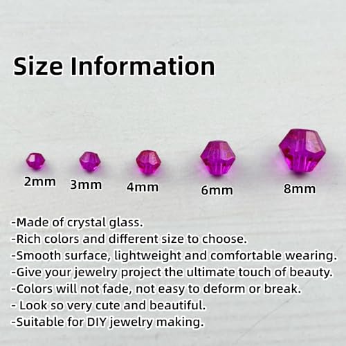 1310pcs Bicone Crystal Glass Beads 2mm 3mm 4mm 6mm 8mm Faceted Crystal Spacer Beads for Bracelets Necklace Pendants Earrings DIY Jewelry Craft Making(Rose Red) - color: Rose Red