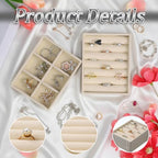 Velvet Jewelry Organizer Small Jewelry Tray Set Box Stackable Velvet Organizer Tray Drawer Inserts Ring Box Flat Stacking Trays Display Case for Earrings Rings Necklaces (Set 2,Beige)