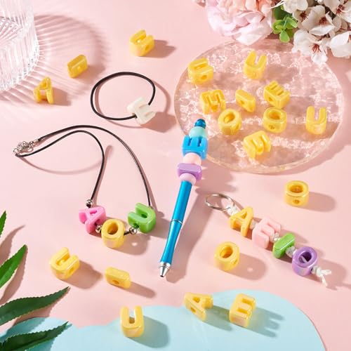 Cheriswelry 50Pcs Acrylic Letter Beads Large Hole European Bracelet Bead Vowel Alphabet Loose Spacer Beads 20.5x8mm for DIY Necklace Keychain Lanyard Making Hole:6mm