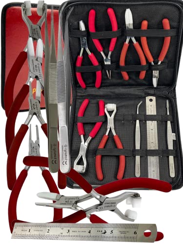 Professional German Set of 9-Eyeglass Optical Optician Tools - Bent Nose Rimless Set - Adjusting Eyeglass Arms Frame Plier Set