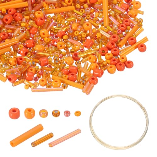 uxcell 3000pcs Glass Seed Beads, 1.5-4.5mm Small Embroidery Bugle Beads Assorted Tube Bead Loose Kit for Jewelry Making DIY Craft Beading Bracelets Necklace Earring (Orange) - color: Orange