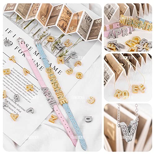 AUEAR, 130 Pack Silver Gold A-Z 8mm Full Rhinestone Slide Crystal Alphabet Letter Charm Alloy for Bracelets Necklace Wristbands DIY Jewelry Making - color: Silver & Gold, size: 130 Pack