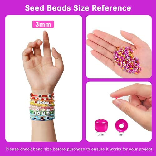 Redtwo 3mm 45000pcs Glass Seed Beads Kit, 7 Boxes 144 Colors Small Beads for Bracelets, Friendship Bracelet Kit with Charms and Letters