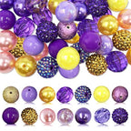 50Pcs Purple Yellow Chunky Bubblegum Beads, 20mm Chunky Bubble Gum Beads for DIY Beadable Pens Bracelets Necklaces Pearl Beaded Craft Jewelry Making - color: Purple+Deep Yellow