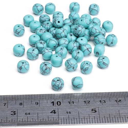 BEADIA Natural Blue Turquoise Flat Cut Round Drum Stone 8mmx7mm Loose Semi Gemstone Beads for Jewelry Making 38cm - color: Blue Turquoise