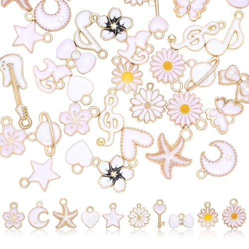 40Pcs Assorted Enamel Charms for Jewelry Making Cute Charms Bulk Pendant for Bracelets Necklace Earring Keychains DIY Supplies - color: White