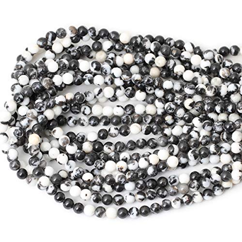 60PCS 6mm Natural Black White Zebra Jasper Gemstone Round Loose Beads Crystal Energy Stone for DIY Jewelry Making 1 Strand 15" - color: Black White Zebra Jasper, size: 6mm