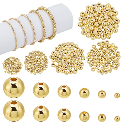 PH PandaHall 300pcs 18K Gold Plated Spacer Beads, 5 Sizes Smooth Long-Lasting Spacer Beads Metal Round Beads Brass Loose Beads for DIY Bracelet Necklace Earring Jewelry Making, 2/3/4/5/6mm - size: 2/3/4/5/6mm