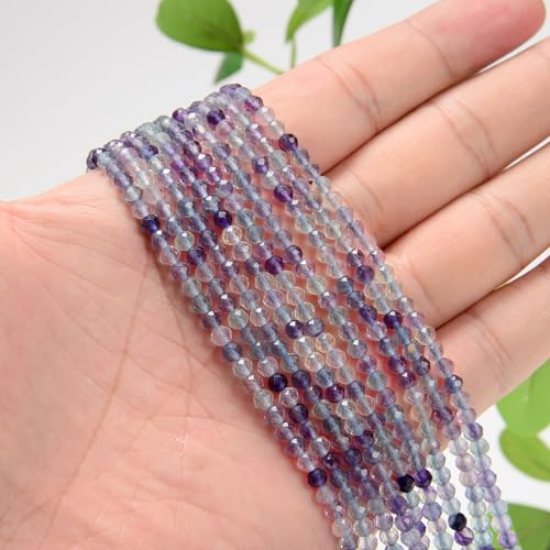 AD Beads Natural Gemstone Diamond-Cut Micro-Faceted Round Tiny 4mm Small Round for DIY Necklace Jewelry Making Beads (Fluorite) - color: Fluorite