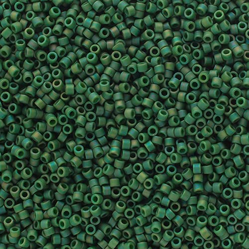 Miyuki Delica 11/0 Frosted Glazed Rainbow Green Emerald Matte AB 5.2gms Vial of Japanese Glass Beads