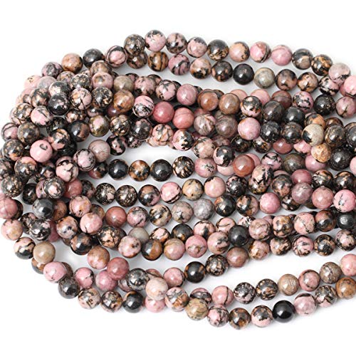 45PCS 8mm Natural Black Line Rhodochrosite Gemstone Smooth Round Loose Beads for Jewelry Making 1 Strand 15" - color: Black Line Rhodochrosite, size: 8mm